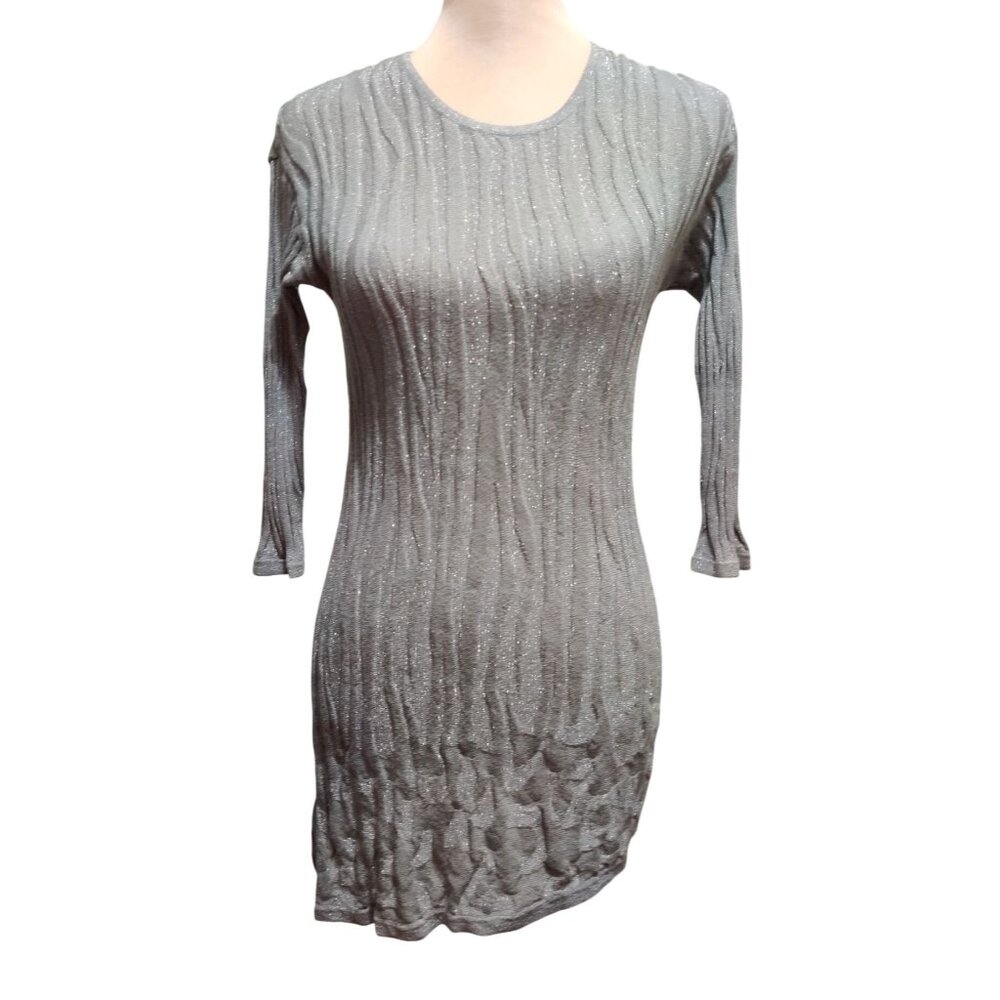 Chicos Travelers 0 Small Womens Top Silver Shimmer Knit Y2K Tunic Vintage Party